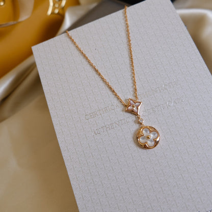 [Glow Muse]STAR AND SUN WHITE MOP 2 MOTIF PINK GOLD NECKLACE