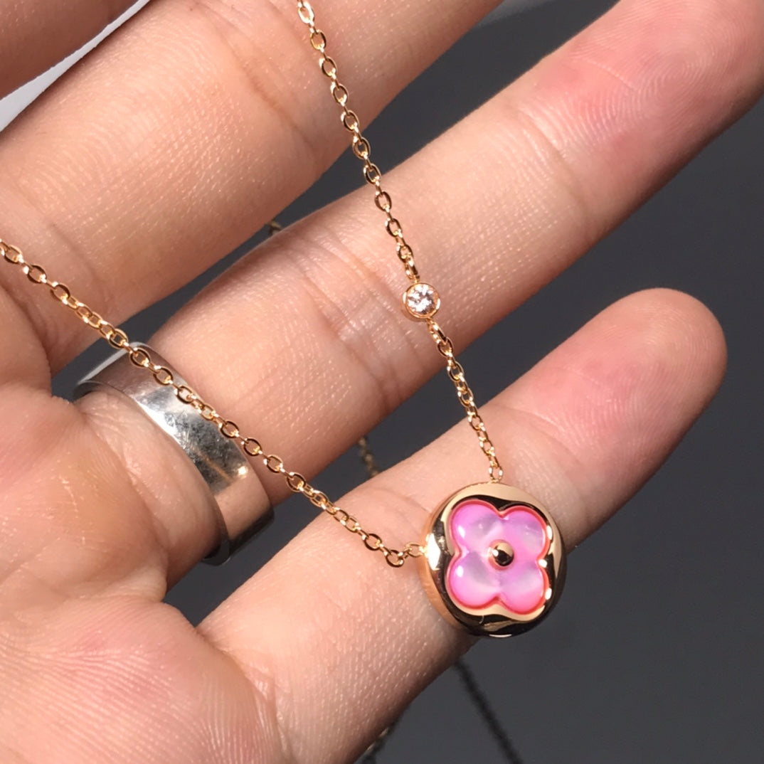 [Glow Muse]COLOR BLOSSOM PINK MOP SUN GOLD NECKLACE
