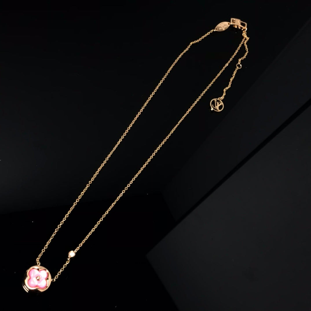 [Glow Muse]COLOR BLOSSOM PINK MOP SUN GOLD NECKLACE