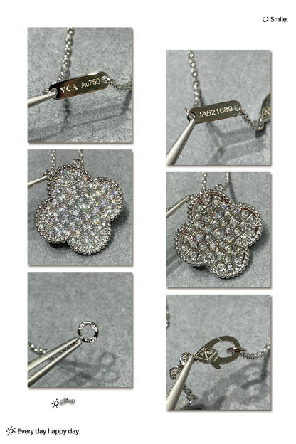 [Glow Muse]CLOVER 25MM LARGE PENDANT DIAMOND PAVED SILVER NECKLACE
