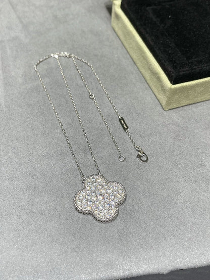 [Glow Muse]CLOVER 25MM LARGE PENDANT DIAMOND PAVED SILVER NECKLACE