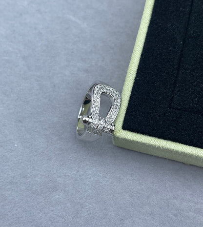 [Glow Muse]Wide Hoof-Shaped Diamond-Studded Ring