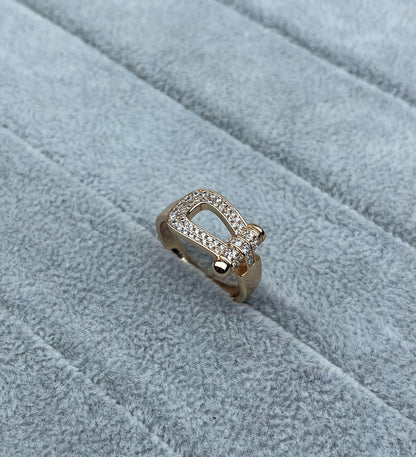[Glow Muse]Wide Hoof-Shaped Diamond-Studded Ring