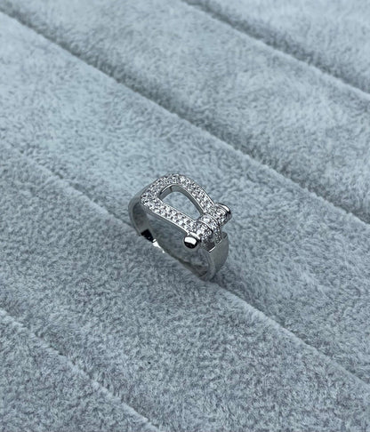 [Glow Muse]Wide Hoof-Shaped Diamond-Studded Ring