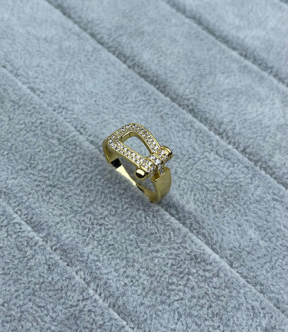 [Glow Muse]Wide Hoof-Shaped Diamond-Studded Ring