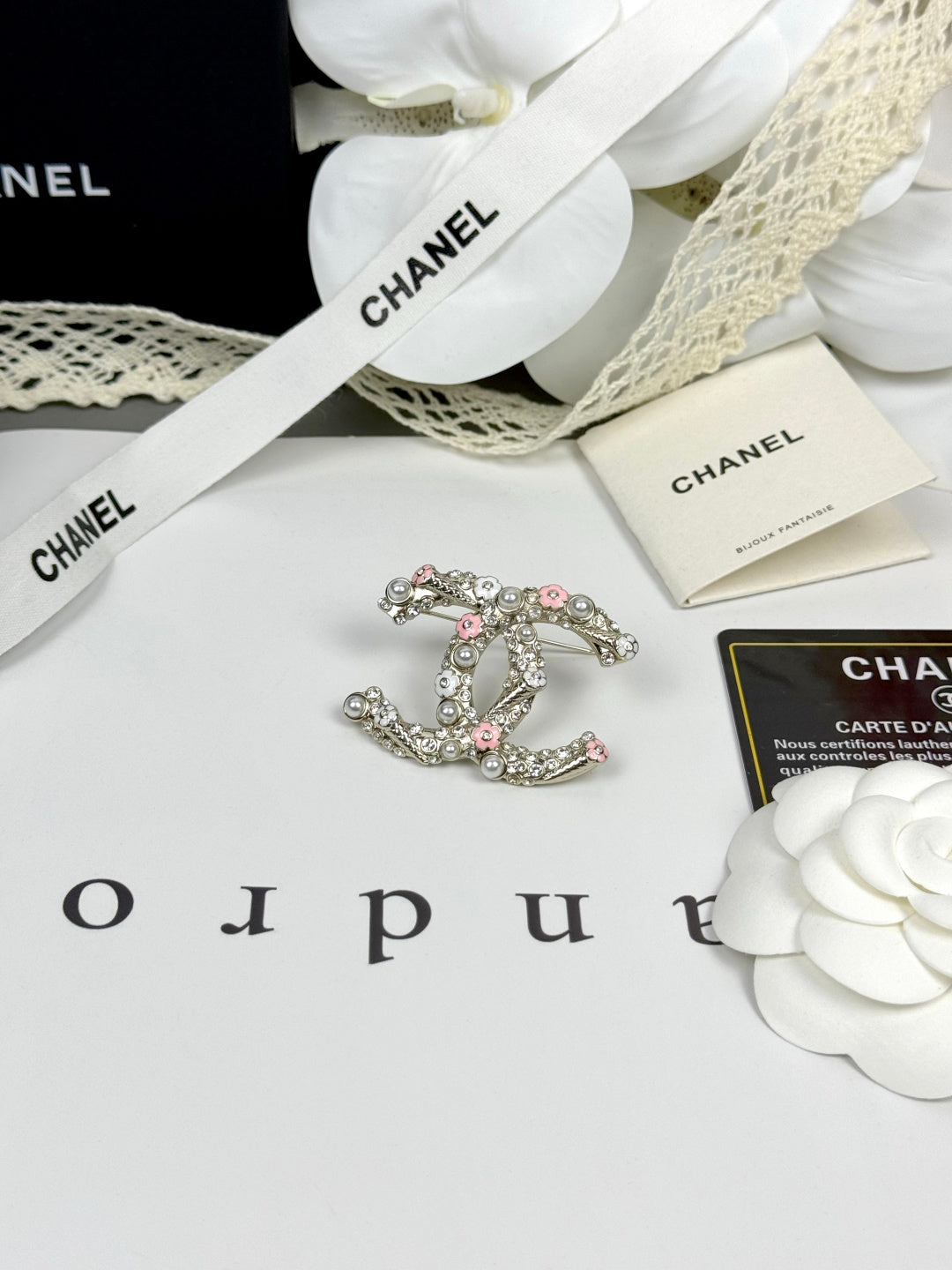 [Glow Muse]26C Pink-White Enamel Ice Cream Cone Double C Brooch