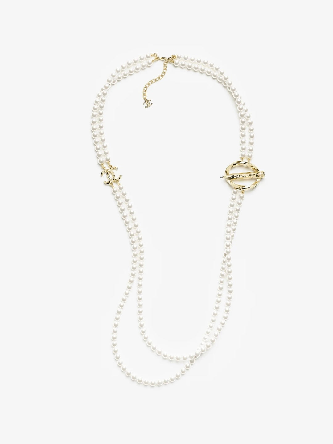 [Glow Muse]25K Pencil Double C Double-Layer Pearl Sweater Chain