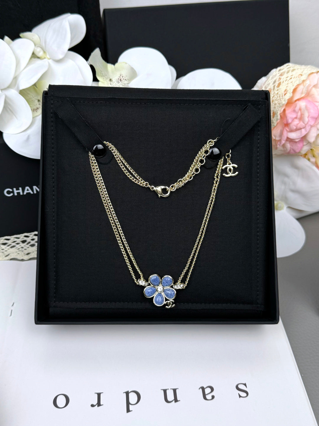 [Glow Muse]New Blue Floral Double-Layer Necklace