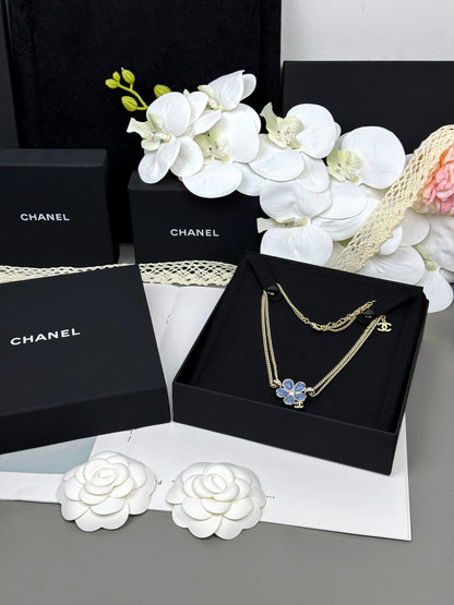 [Glow Muse]New Blue Floral Double-Layer Necklace
