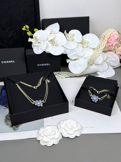 [Glow Muse]New Blue Floral Double-Layer Necklace