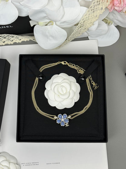 [Glow Muse]New Blue Floral Double-Layer Necklace