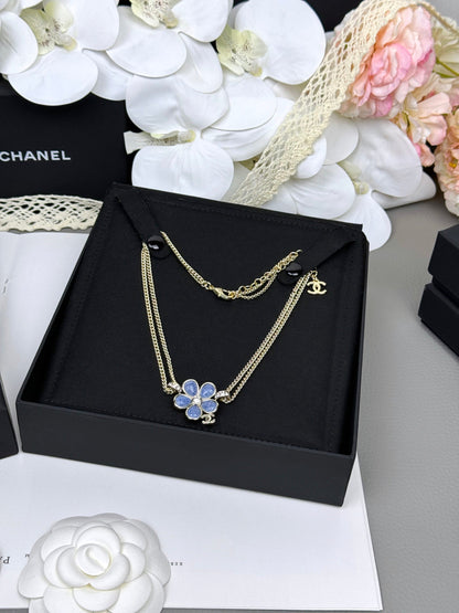 [Glow Muse]New Blue Floral Double-Layer Necklace
