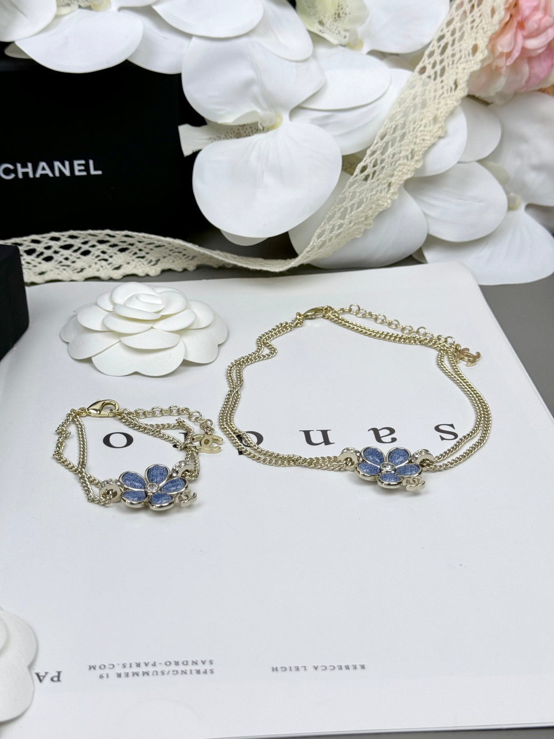 [Glow Muse]New Blue Floral Double-Layer Necklace