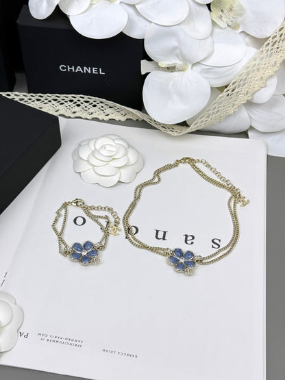 [Glow Muse]VOLTE New Blue Floral Double-Layer Bracelet