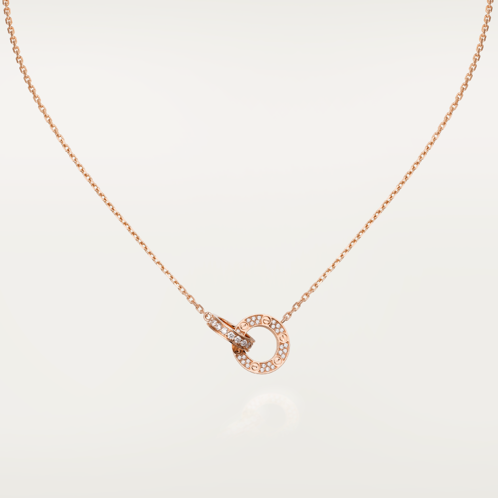 [Glow Muse]LOVE 7.6MM NECKLACE ROSE GOLD AND SILVER  FULL DIAMOND
