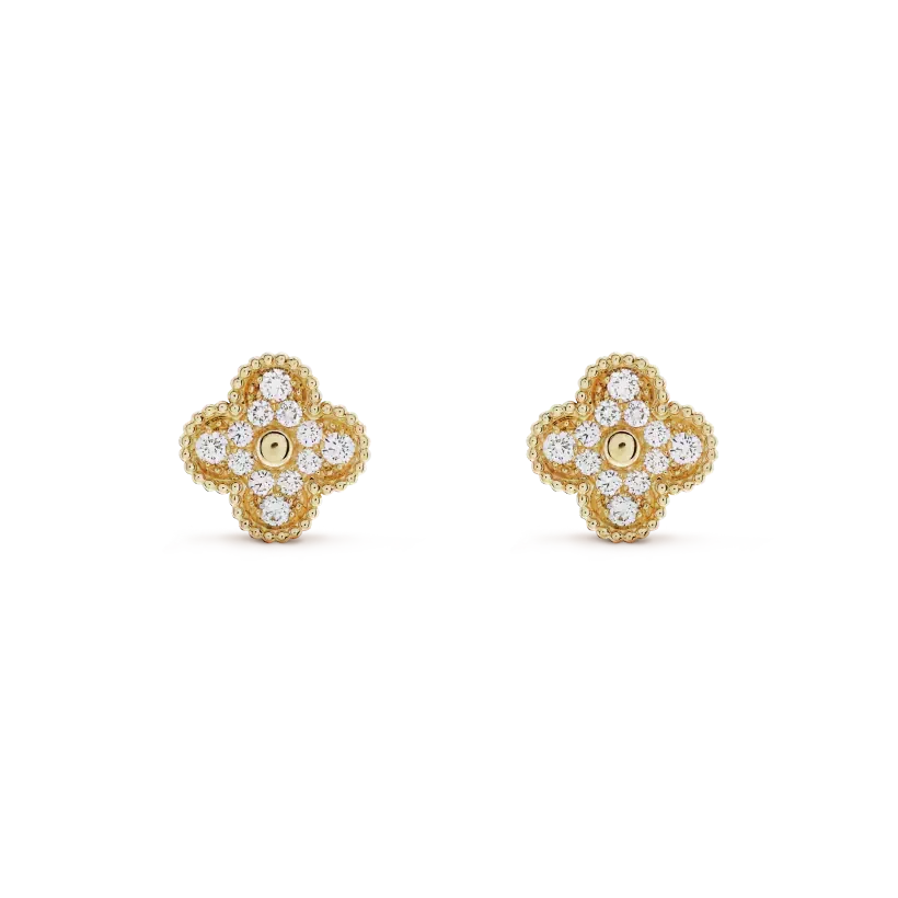 [Glow Muse]CLOVER MEDIUM 1 MOTIFS FUll DIAMOND EARRINGS