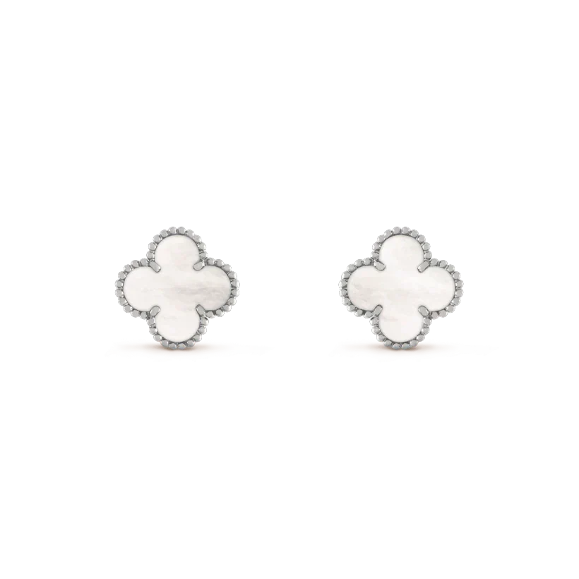 [Glow Muse]CLOVER MEDIUM 1 MOTIFS  WHITE MOP EARRINGS SILVER