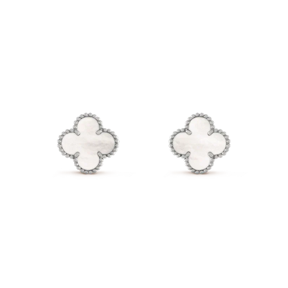 [Glow Muse]CLOVER MEDIUM 1 MOTIFS  WHITE MOP EARRINGS SILVER