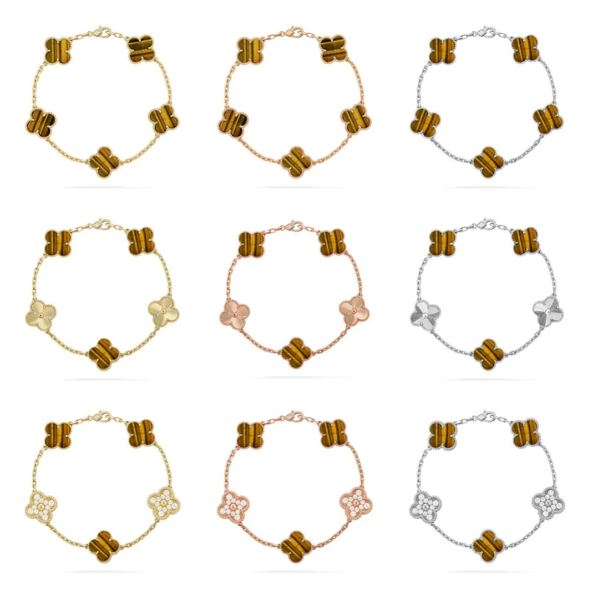 [⭐Glow Muse] CLOVER 5 MOTIFS TIGER EYE BRACELET COLLECTION
