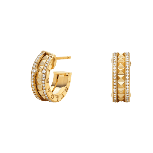 [Glow Muse]ZERO 1 ROCK GOLD EARRINGS WITH STUDDED SPIRAL AND PAVED DIAMONDS
