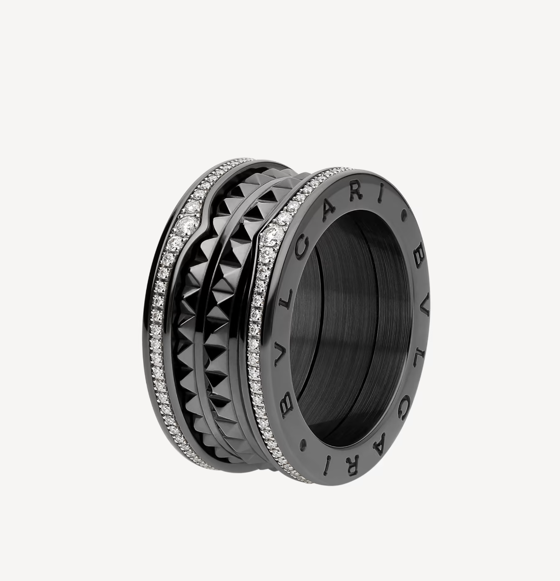 [Glow Muse]ZERO 1 ROCK FOUR-BAND BLACK CERAMIC WITH STUDDED SPIRAL AND PAVED DIAMONDS RING