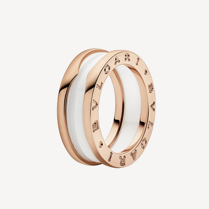 [Glow Muse]ZERO 1 TWO-BAND LOOPS AND WHITE CERAMIC SPIRAL PINK GOLD RING