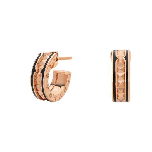 [Glow Muse]ZERO 1 ROCK PINK GOLD EARRINGS WITH STUDDED SPIRAL AND BLACK CERAMIC