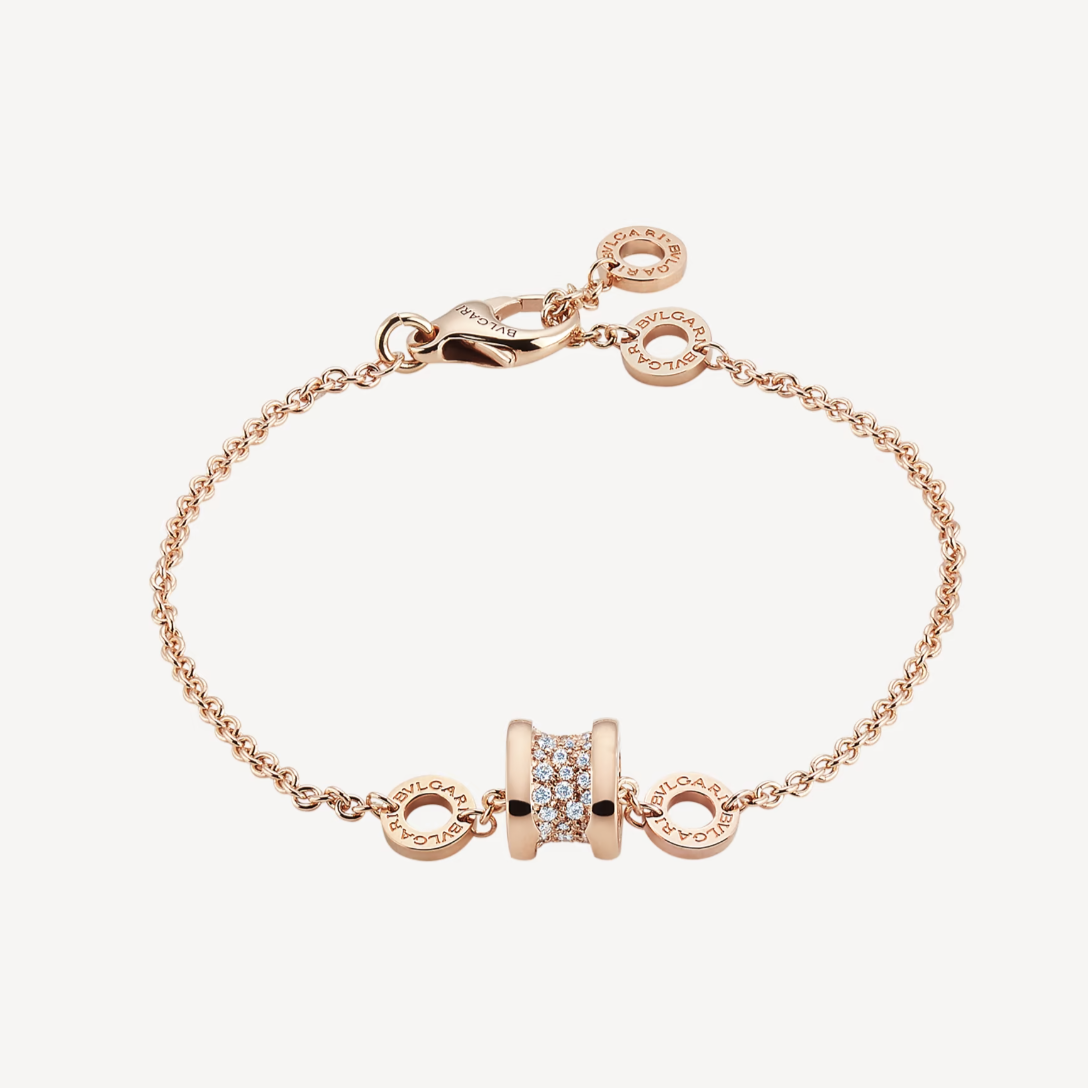 [Glow Muse]ZERO 1 SOFT PINK GOLD WITH PAVED DIAMONDS ON THE SPIRAL BRACELET
