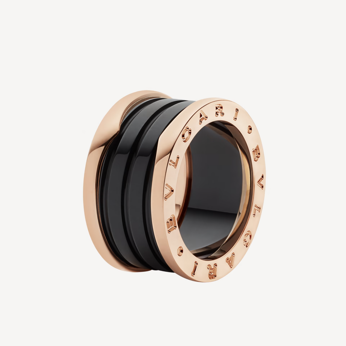 [Glow Muse]ZERO 1 FOUR-BAND LOOPS AND BLACK CERAMIC SPIRAL PINK GOLD RING