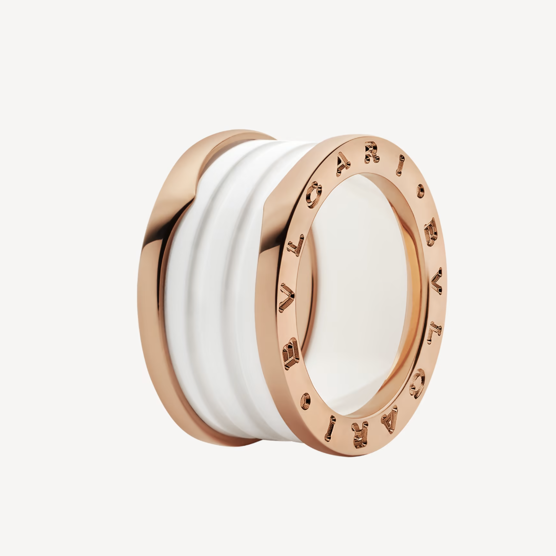 [Glow Muse]ZERO 1 FOUR-BAND LOOPS AND WHITE CERAMIC SPIRAL PINK GOLD RING