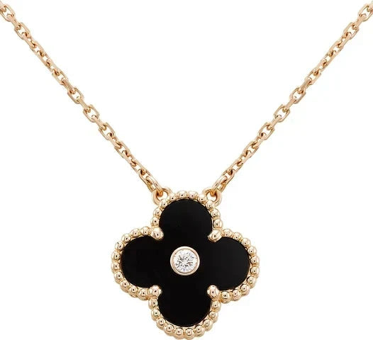 [Glow Muse]CLOVER 15MM DIAMOND ONYX NECKLACE