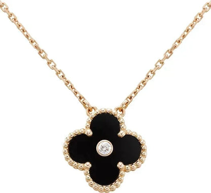 [Glow Muse]CLOVER 15MM DIAMOND ONYX NECKLACE