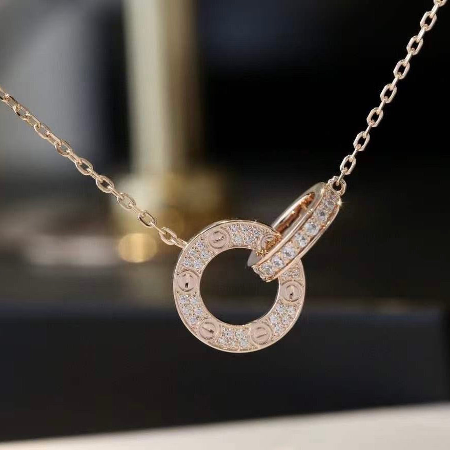 [Glow Muse]LOVE 7.6MM NECKLACE ROSE GOLD AND SILVER  FULL DIAMOND