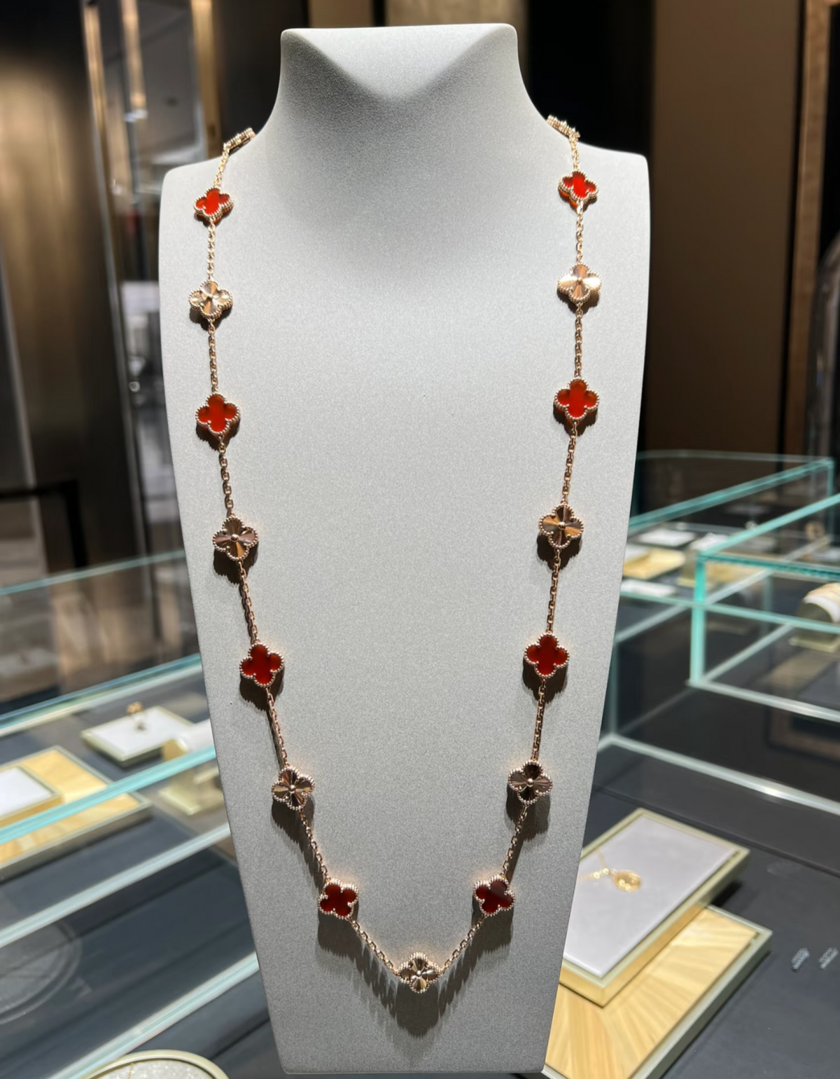 [Glow Muse]CLOVER 20 MOTIFS LASER CARNELIAN NECKLACE
