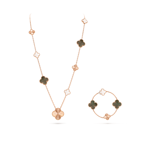 [Glow Muse]DETACHABLE CLOVER 15(11+4) FLOWER SILVER NECKLACE SET