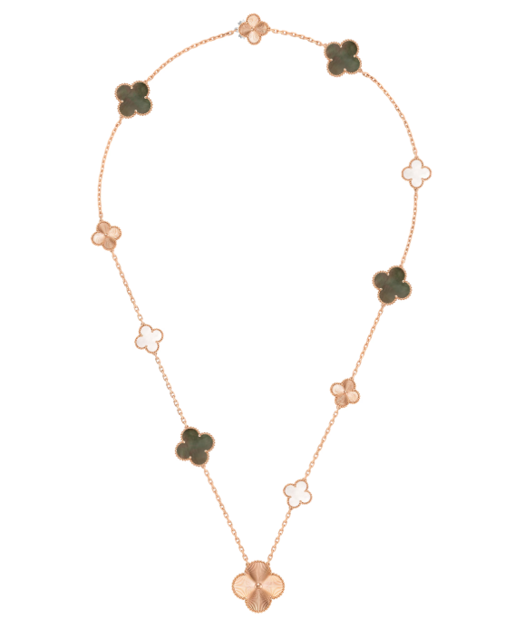 [Glow Muse]DETACHABLE CLOVER 15(11+4) FLOWER SILVER NECKLACE SET