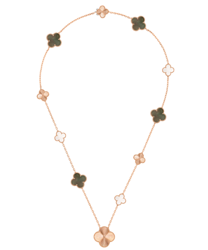 [Glow Muse]DETACHABLE CLOVER 15(11+4) FLOWER SILVER NECKLACE SET