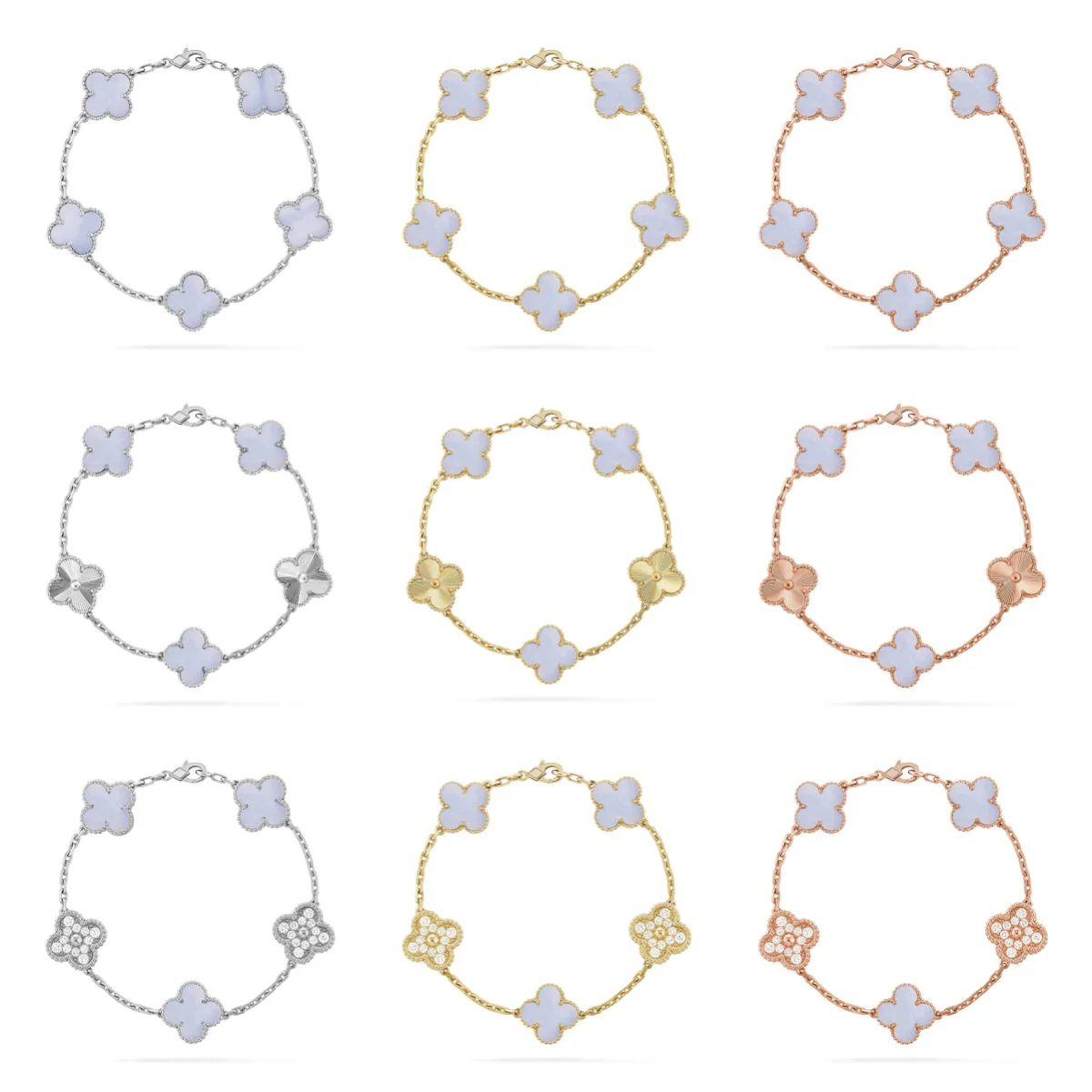 [⭐Glow Muse] CLOVER 5 MOTIF PURPLE CHALCEDONY BRACELET COLLECTION
