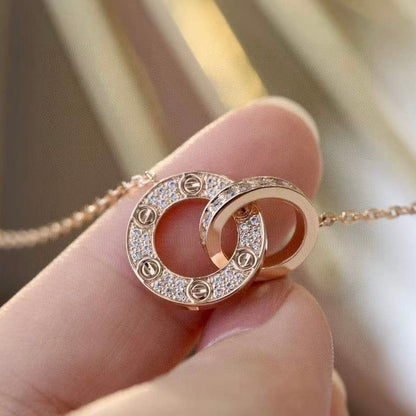[Glow Muse]LOVE 7.6MM NECKLACE ROSE GOLD AND SILVER  FULL DIAMOND