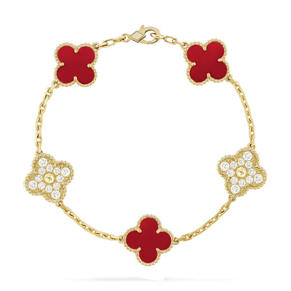 [⭐Glow Muse] CLOVER 5 MOTIF RED CORNELIAN BRACELET COLLECTION