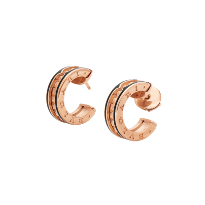 [Glow Muse]ZERO 1 ROCK PINK GOLD EARRINGS WITH STUDDED SPIRAL AND BLACK CERAMIC