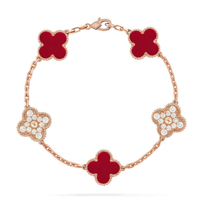 [⭐Glow Muse] CLOVER 5 MOTIF RED CORNELIAN BRACELET COLLECTION