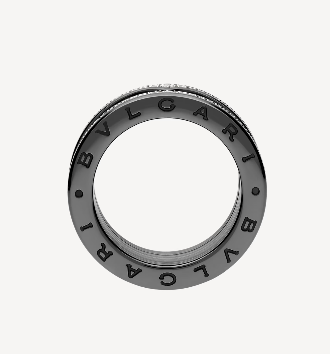 [Glow Muse]ZERO 1 ROCK FOUR-BAND BLACK CERAMIC WITH STUDDED SPIRAL AND PAVED DIAMONDS RING