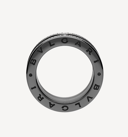 [Glow Muse]ZERO 1 ROCK FOUR-BAND BLACK CERAMIC WITH STUDDED SPIRAL AND PAVED DIAMONDS RING