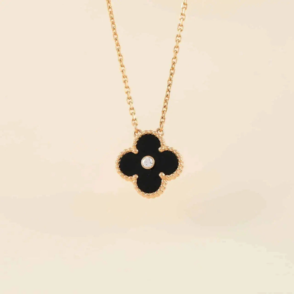 [Glow Muse]CLOVER 15MM DIAMOND ONYX NECKLACE