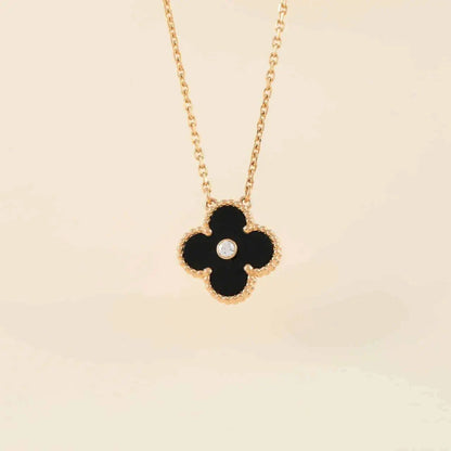 [Glow Muse]CLOVER 15MM DIAMOND ONYX NECKLACE