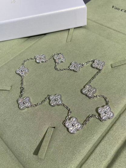 [Glow Muse Jewelry]CLOVER 10 MOTIFS  FULL DIAMOND NECKLACE
