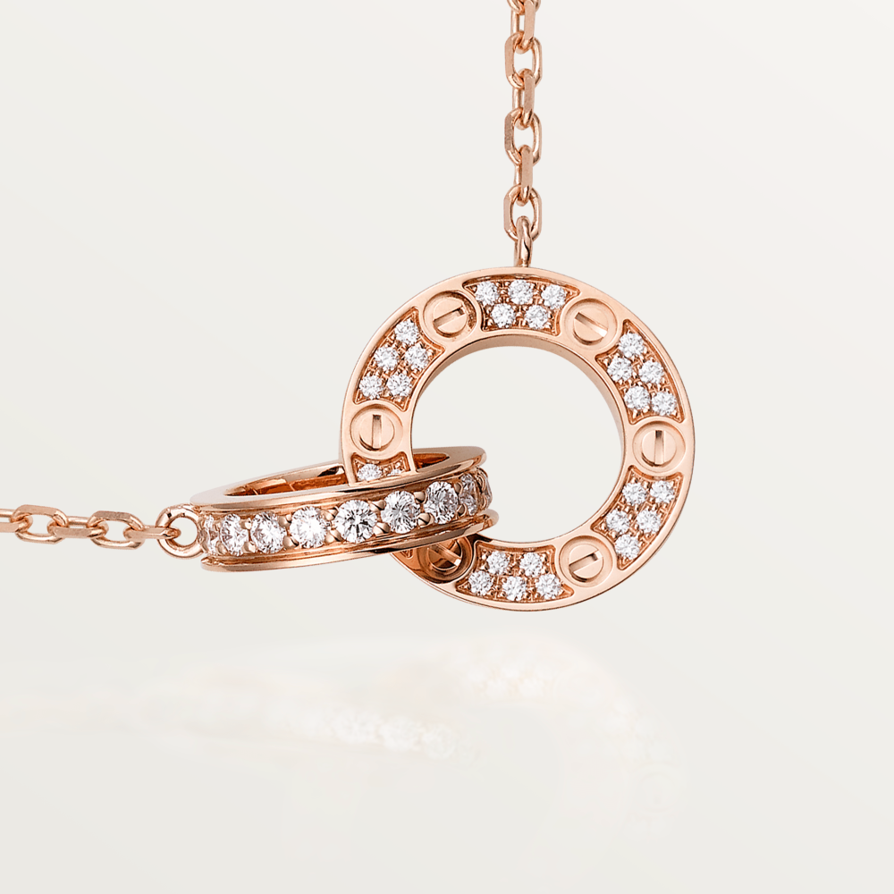 [Glow Muse]LOVE 7.6MM NECKLACE ROSE GOLD AND SILVER  FULL DIAMOND