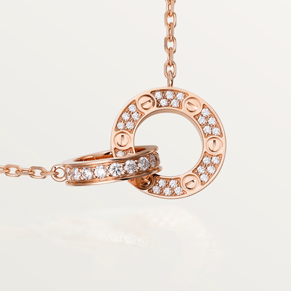 [Glow Muse]LOVE 7.6MM NECKLACE ROSE GOLD AND SILVER  FULL DIAMOND