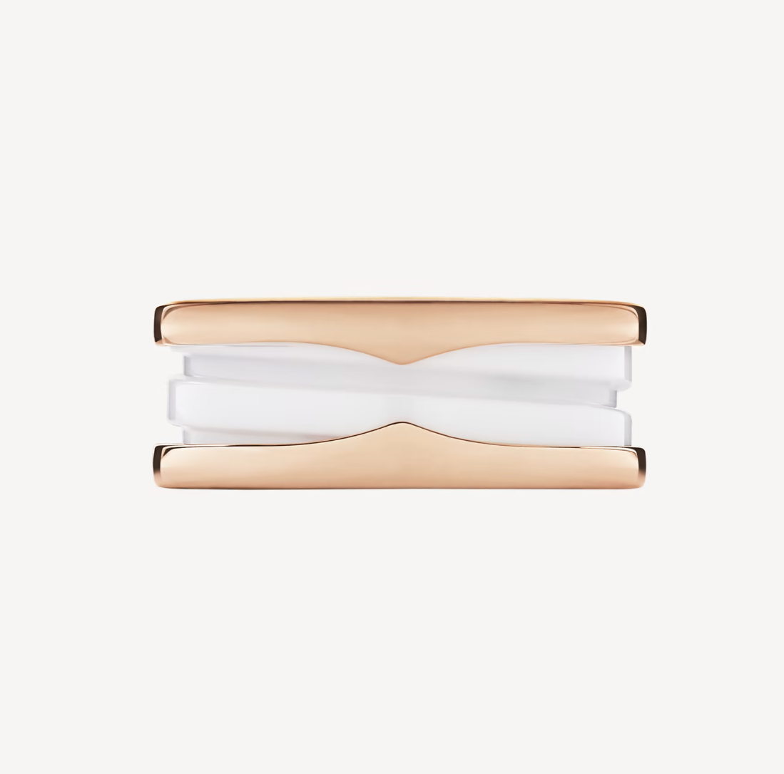 [Glow Muse]ZERO 1 TWO-BAND LOOPS AND WHITE CERAMIC SPIRAL PINK GOLD RING